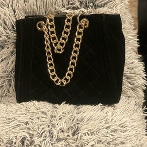 Mossimo black suede handbag with Gold chain